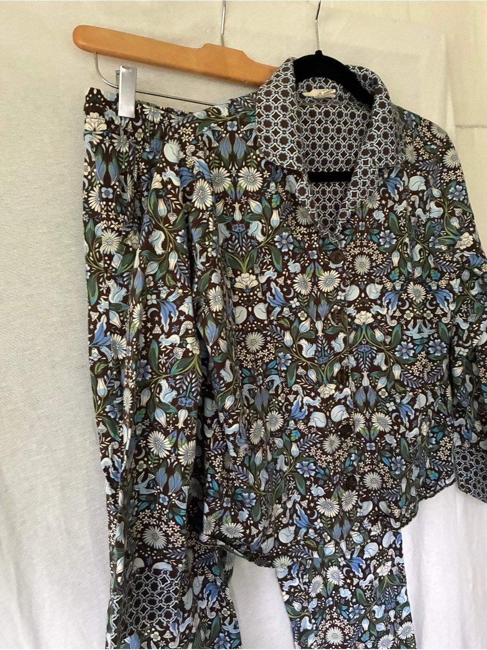 Vera Bradley Womens Blue Floral Cotton Pajama Set Small Button Front Sleepwear